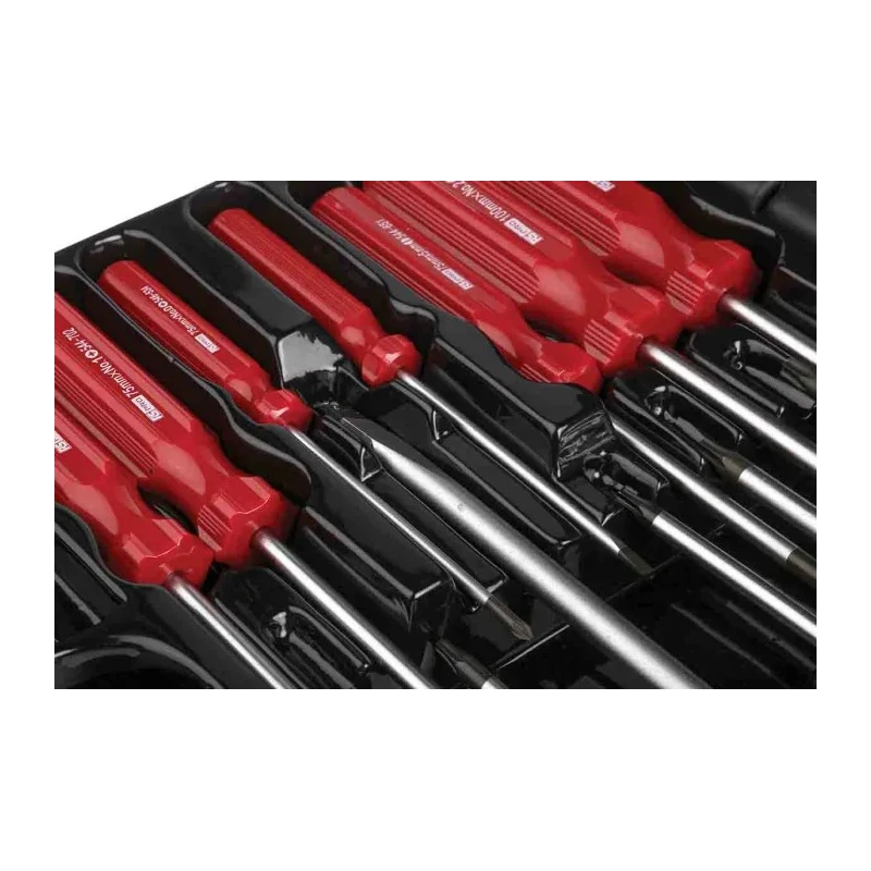 RS PRO Pozidriv and Slotted Standard Screwdriver Set, 15-Piece, Ergonomic Handles, Chrome Vanadium Steel, Model 228-4143