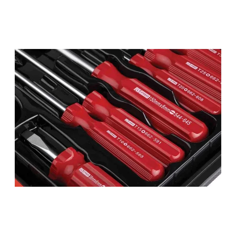 RS PRO Pozidriv and Slotted Standard Screwdriver Set, 15-Piece, Ergonomic Handles, Chrome Vanadium Steel, Model 228-4143