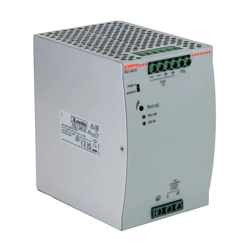 Lovato Electric Switched Mode DIN Rail Power Supply 230V AC Input 24V DC, 10 A Output, 240 W PSL124024