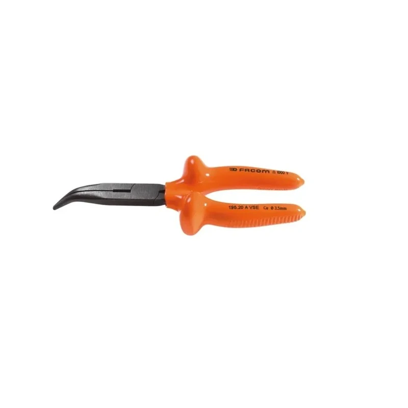 Facom 1-Piece Round Nose Plier, 200mm Overall Length, Internal Jaw, 64mm Jaw Length, VDE/1000V Approved, ESD 195.20AVSE