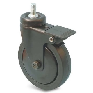 Guitel Hervieu Braked Swivel Castor, 40 kg Load Capacity, 50 mm Rubber Wheel, Pressed Steel Frame, Black Epoxy Paint 346520