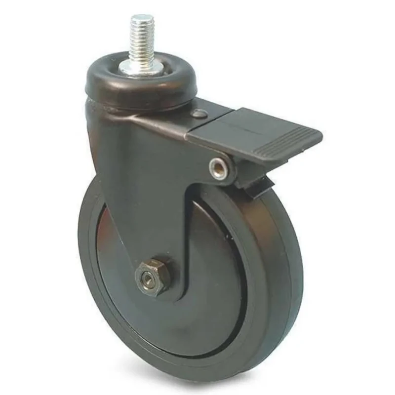 Guitel Hervieu Braked Swivel Castor, 40 kg Load Capacity, 50 mm Rubber Wheel, Pressed Steel Frame, Black Epoxy Paint 346520