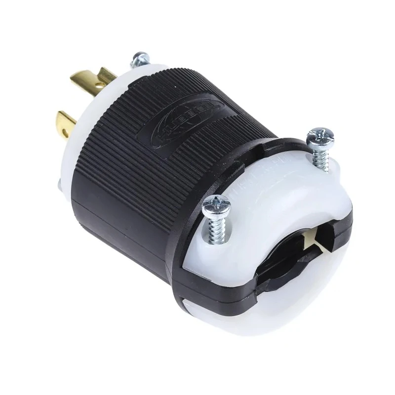Hubbell Heavy Duty Nylon Black 20A 250V USA NEMA L15-20P Mains Plug Cable Mount Screw Termination Insulgrip HBL2421