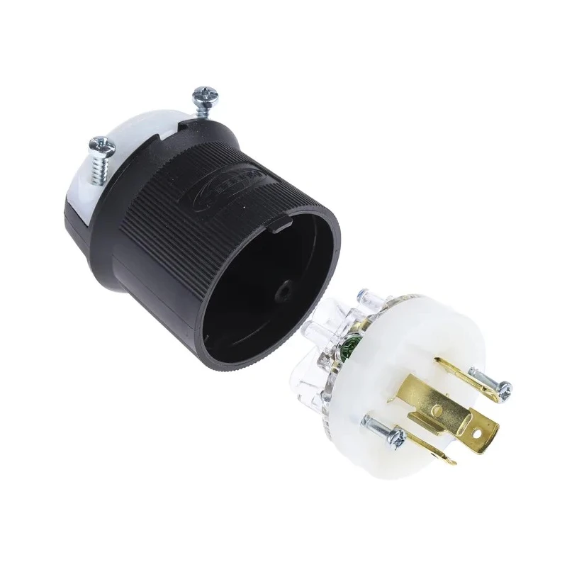 Hubbell Heavy Duty Nylon Black 20A 250V USA NEMA L15-20P Mains Plug Cable Mount Screw Termination Insulgrip HBL2421