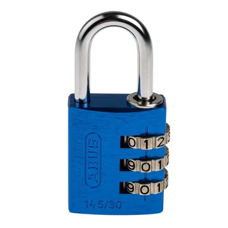 ABUS Combination Padlock Steel Aluminium Safety Padlock Weatherproof 5 mm Shackle 30mm Body 145/30 Blue