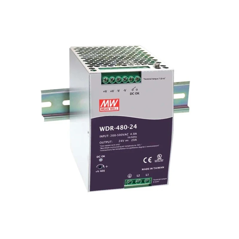 Mean Well Industrial Switched Mode DIN Rail Power Supply 480W 48V, 10A Output WDR-480-48