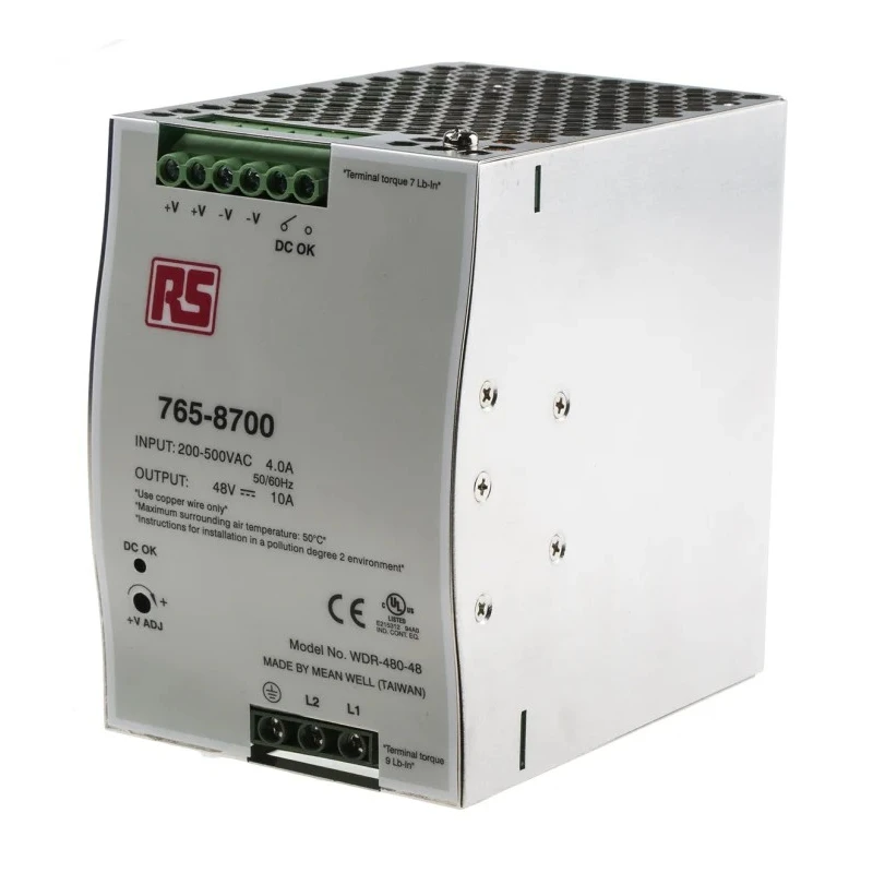 Mean Well Industrial Switched Mode DIN Rail Power Supply 480W 48V, 10A Output WDR-480-48