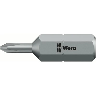 Wera Screwdriver Bit, 25 mm Drive Size, PH00 Phillips Tip, Plastic & Stainless Steel, Chrome Plated  PH00