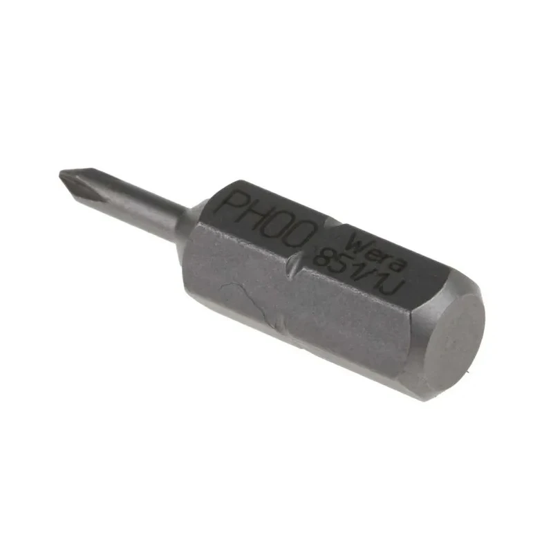 Wera Screwdriver Bit, 25 mm Drive Size, PH00 Phillips Tip, Plastic & Stainless Steel, Chrome Plated  PH00