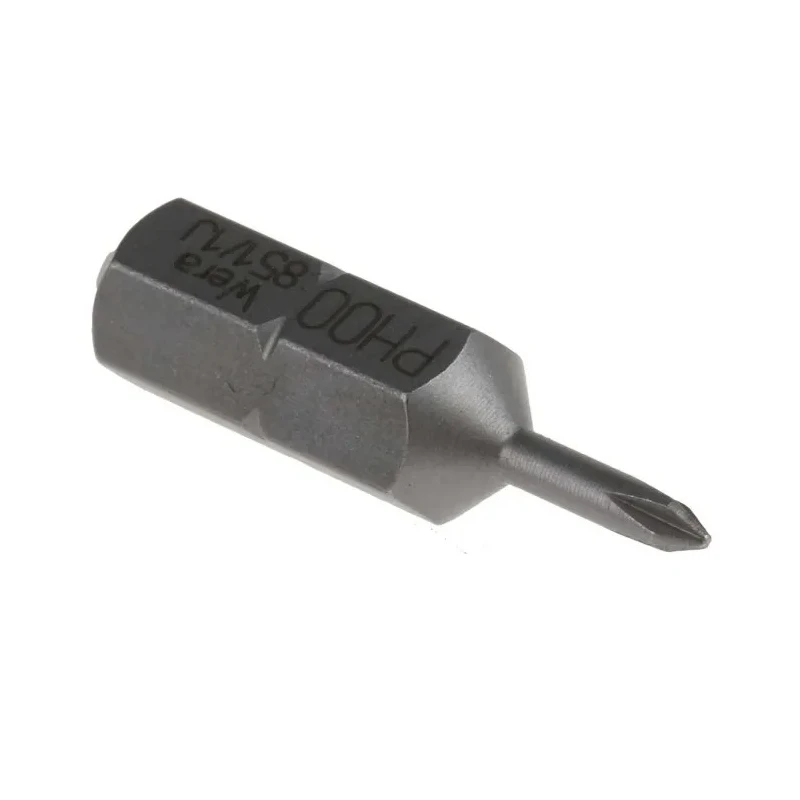 Wera Screwdriver Bit, 25 mm Drive Size, PH00 Phillips Tip, Plastic & Stainless Steel, Chrome Plated  PH00