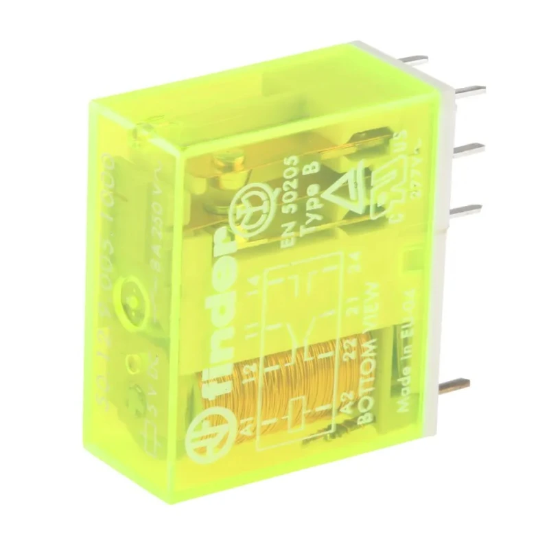 Finder Force Guided Relay PCB Mount 5V DC Coil Voltage 2-Pole DPDT Silver Alloy Contacts 50.12.9.005.1000