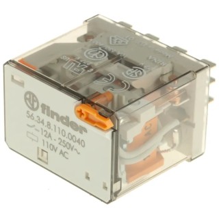 Finder Power Relay 110V AC Coil Voltage 12A Switching Current 4PDT Contact Configuration Model 56.34.8.110.0040