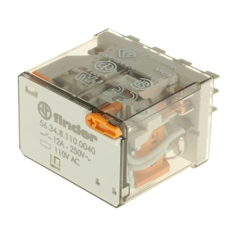 Finder Power Relay 110V AC Coil Voltage 12A Switching Current 4PDT Contact Configuration Model 56.34.8.110.0040
