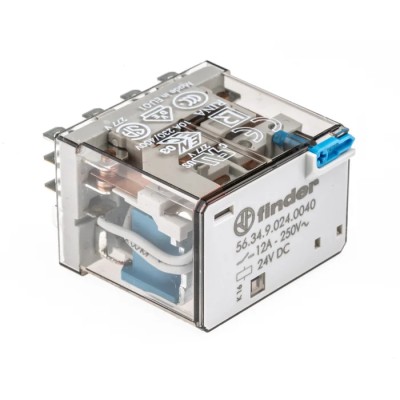 Finder Power Relay, 24V DC Coil, 12A Switching Current, 4PDT Contact Configuration, Series 56 56.34.9.024.0040