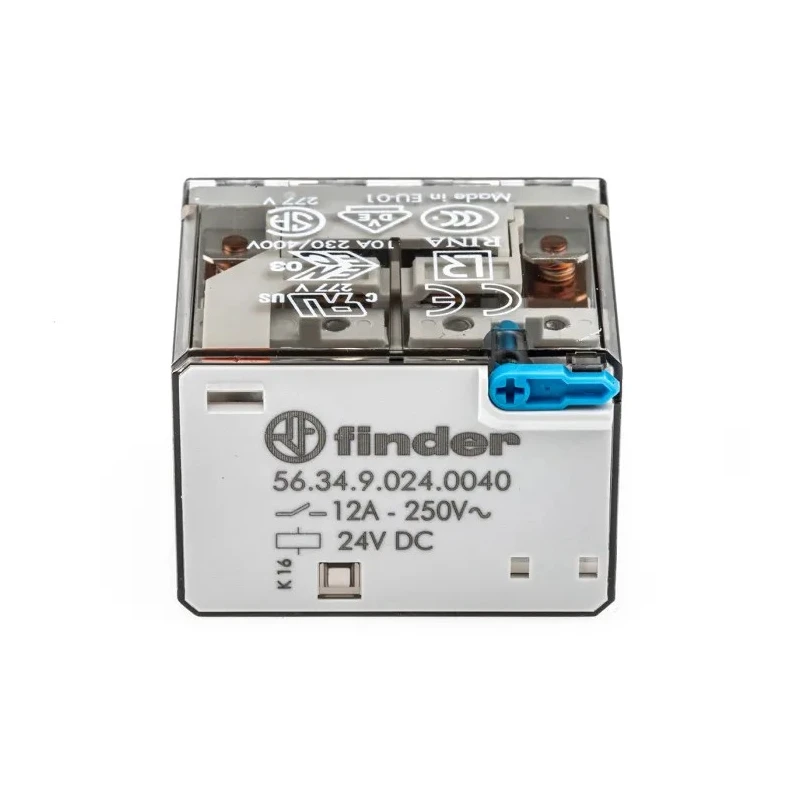 Finder Power Relay, 24V DC Coil, 12A Switching Current, 4PDT Contact Configuration, Series 56 56.34.9.024.0040
