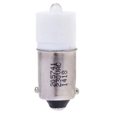 RS PRO White Indicator Lamp Single Chip, 230V AC, BA9 Base, 10 mm Diameter 205-741