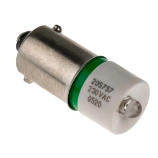 RS PRO Green Indicator Lamp Single Chip, 230V ac, BA9 Base, 10 mm Diameter 205-757