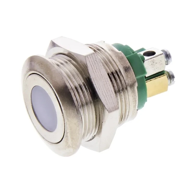 APEM AV Series Illuminated Push Button Switch Momentary Silver Actuator Flat Style 19.2 mm Cutout SPST Green AV09C7L3D9003