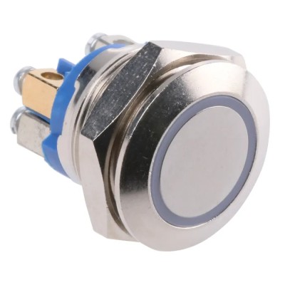 APEM AV Series Illuminated Push Button Switch, Momentary Operation, 19.2 mm Cutout, SPST Contact, Blue LED AV9SLD9081002