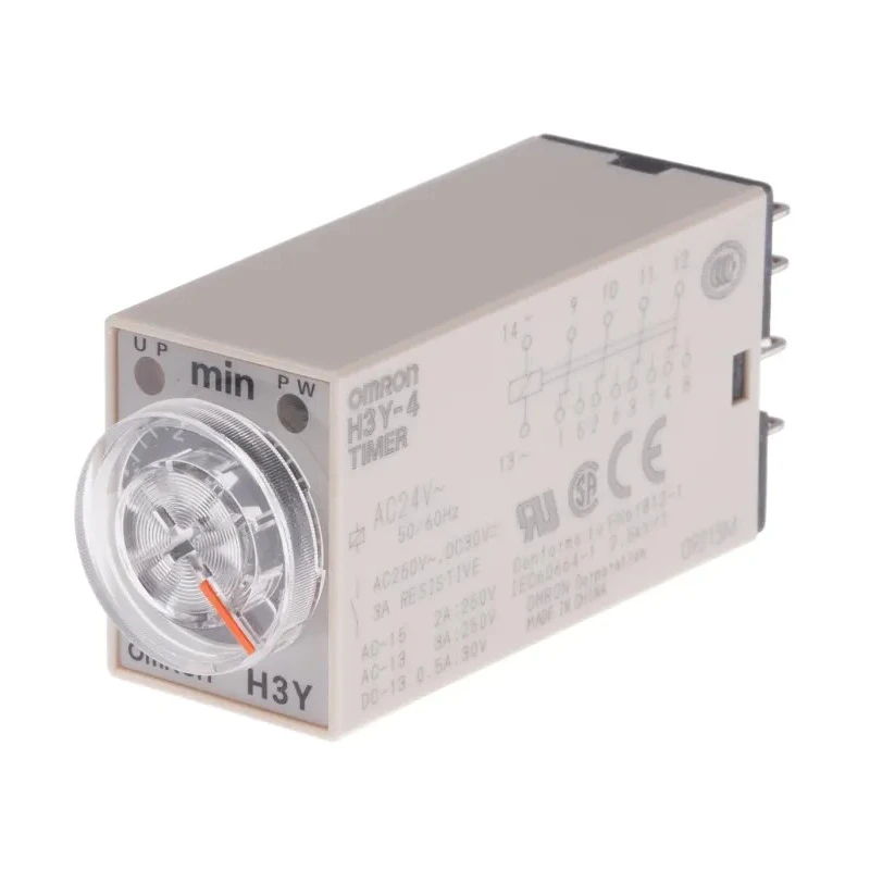 Omron DIN Rail Surface Mount Timer Relay 4-Contact 125 V dc 24V ac 0.2 to 5 min ON Delay 4PDT H3Y-4 AC24 5M