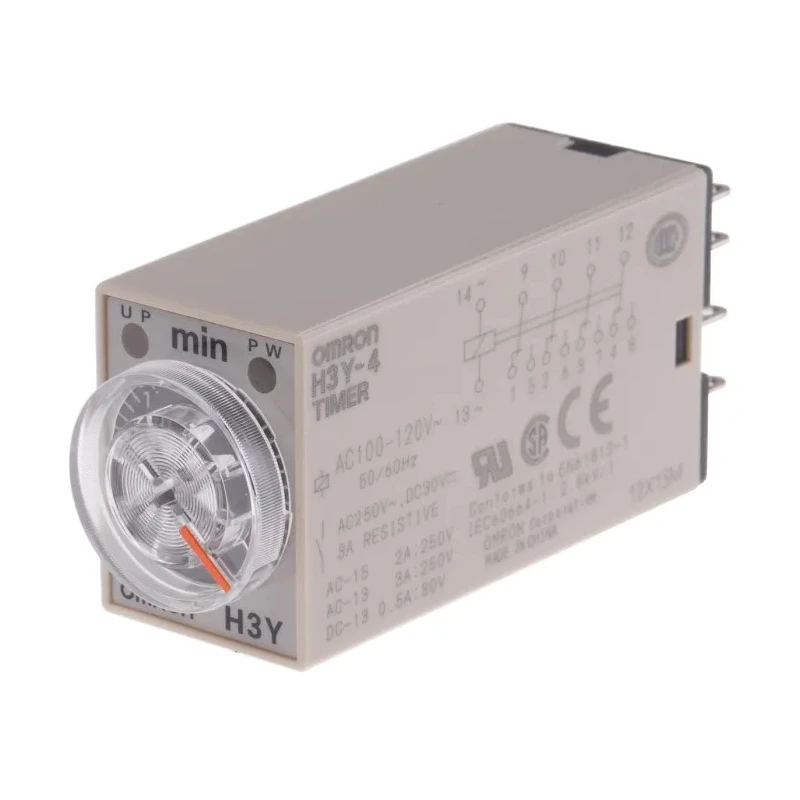 Omron DIN Rail Surface Mount Timer Relay 4-Contact 250V AC 5A, 0.1 to 3 min ON Delay, Model H3Y-4 100-120VAC 3M