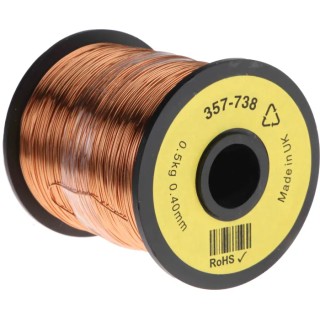 RS PRO Enamelled Copper Wire 0.13 mm² Cross Section, 0.4 mm OD, 400 m Reel 357-738