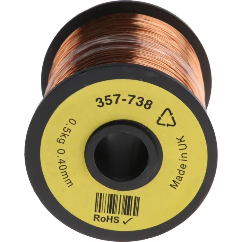 RS PRO Enamelled Copper Wire 0.13 mm² Cross Section, 0.4 mm OD, 400 m Reel 357-738