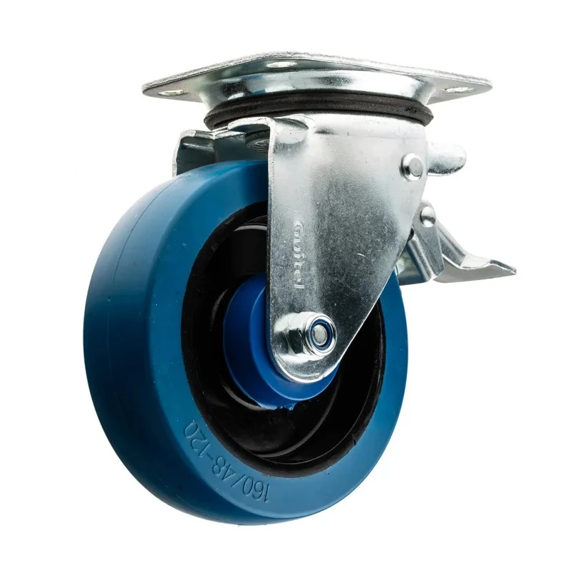 Guitel Hervieu Braked Swivel Castor, 350 kg Load Capacity, 160 mm Elastic Tyre Wheel, Pressed Steel Frame 13817223