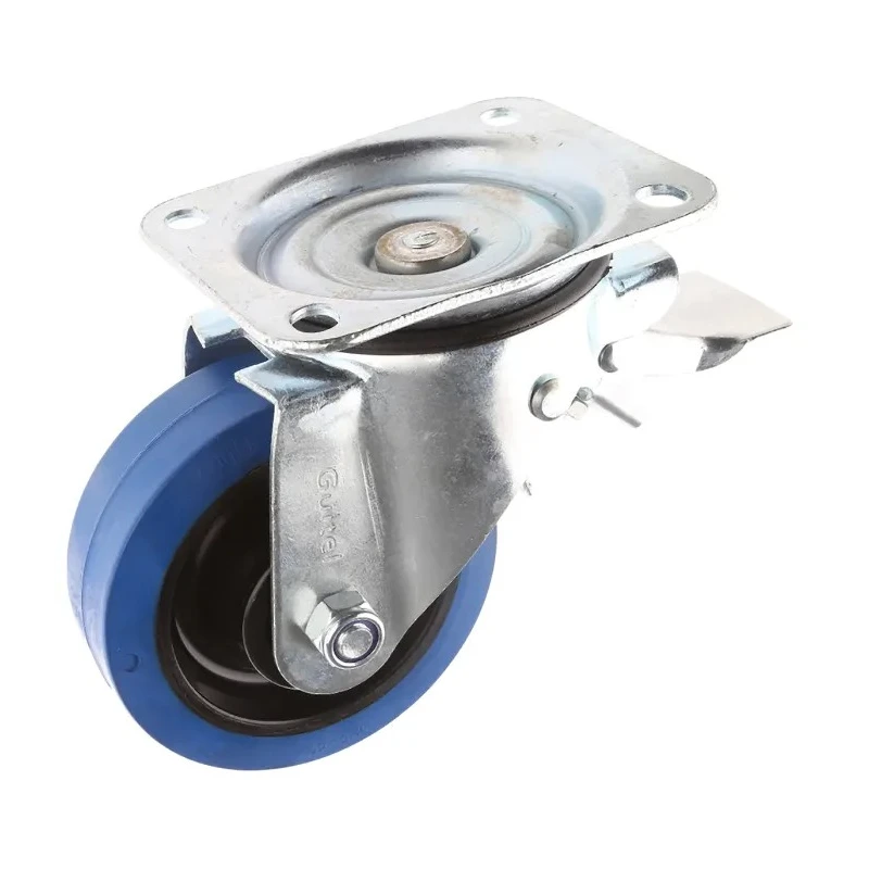 Guitel Hervieu Braked Swivel Castor, 300 kg Load Capacity, 125 mm Wheel Diameter, Elastic Tyre, Pressed Steel Frame 13817222