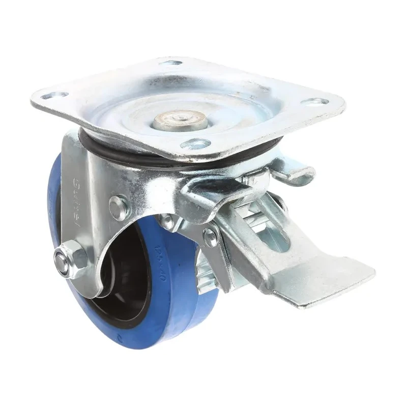 Guitel Hervieu Braked Swivel Castor, 300 kg Load Capacity, 125 mm Wheel Diameter, Elastic Tyre, Pressed Steel Frame 13817222