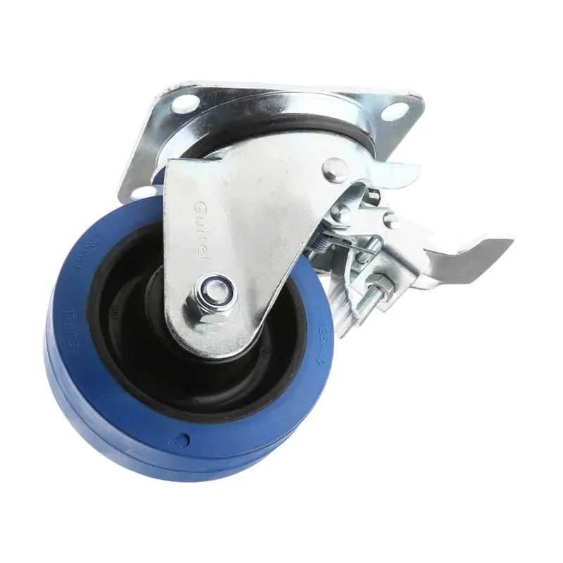 Guitel Hervieu Braked Swivel Castor, 300 kg Load Capacity, 125 mm Wheel Diameter, Elastic Tyre, Pressed Steel Frame 13817222