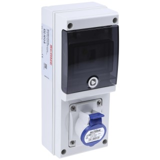 Scame DOMINO IP44 Blue Wall Mount Angled Residual Current Device 2P+PE 16A 230V IP44