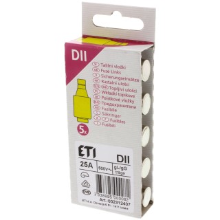 ETI 25A, 500V AC D2 Diazed Fuse with E27 Thread Size 2312407
