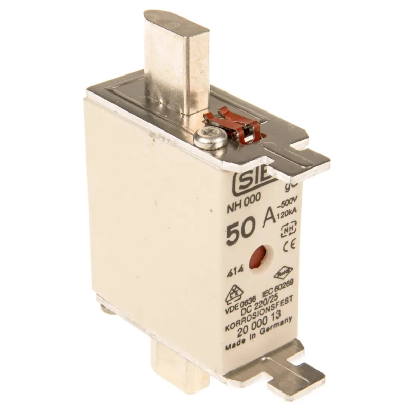 SIBA 50A NH Fuse NH000 500V AC High Rupture Capacity Partial Range Breaking Capacity NH000 NH Fuse 