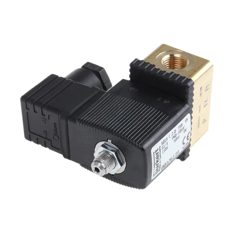 Burkert Solenoid Valve, 3 Port, Normally Closed, Brass Body, 110V AC, 2mm Orifice Diameter 126139