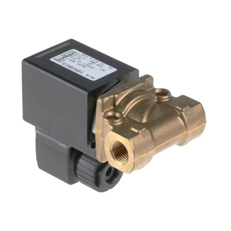 Burkert Solenoid Valve 2 Port NC Brass Body 24V DC 1/4 in G Threaded 4mm Orifice 058796