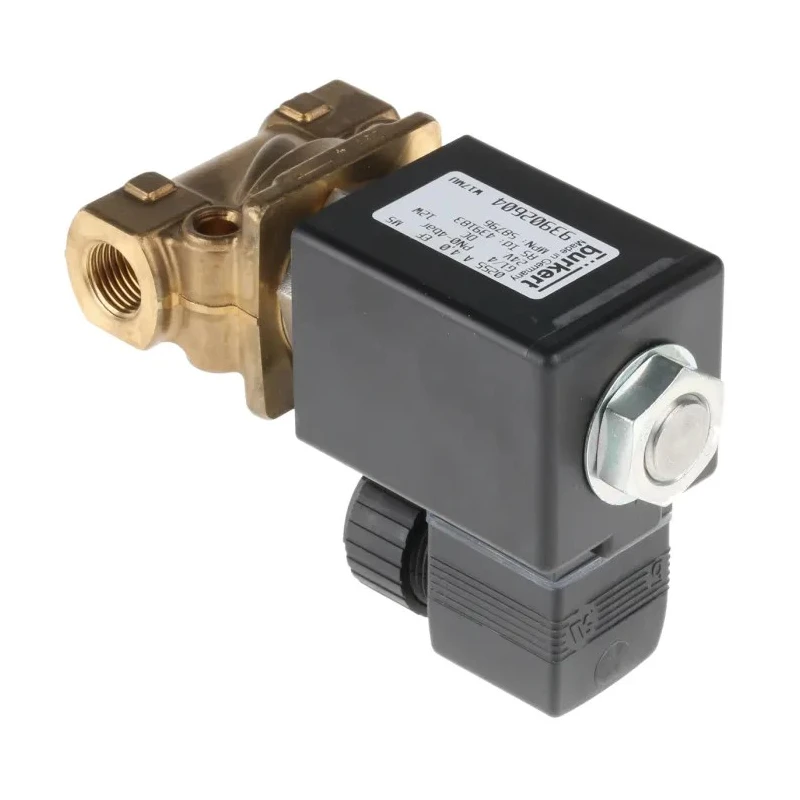 Burkert Solenoid Valve 2 Port NC Brass Body 24V DC 1/4 in G Threaded 4mm Orifice 058796