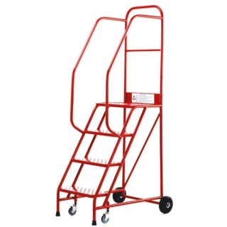 RS PRO Heavy Duty Tubular Framed Mobile Safety Steps 4 Tread Rubber Steel, 1m Platform Height, Red 412-034