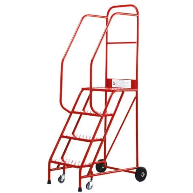 RS PRO Heavy Duty Tubular Framed Mobile Safety Steps 4 Tread Rubber Steel, 1m Platform Height, Red 412-034