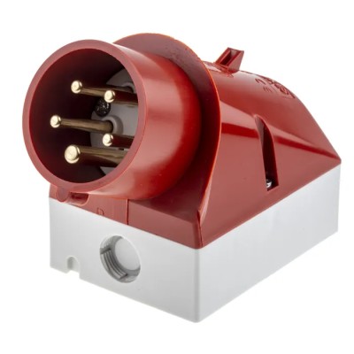 MENNEKES Red Wall Mount Industrial Power Connector 3P+N+PE 16A 400V 25° Orientation IP44 IP44