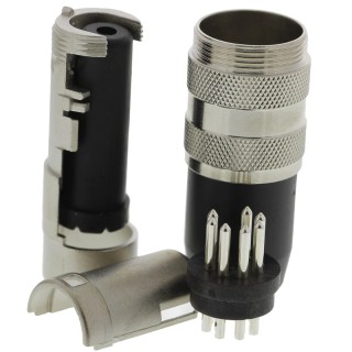 Amphenol Industrial 7 Pole Straight M16 DIN Plug Screw Lock 4A 100V Brass Housing Silver Contacts T3484001