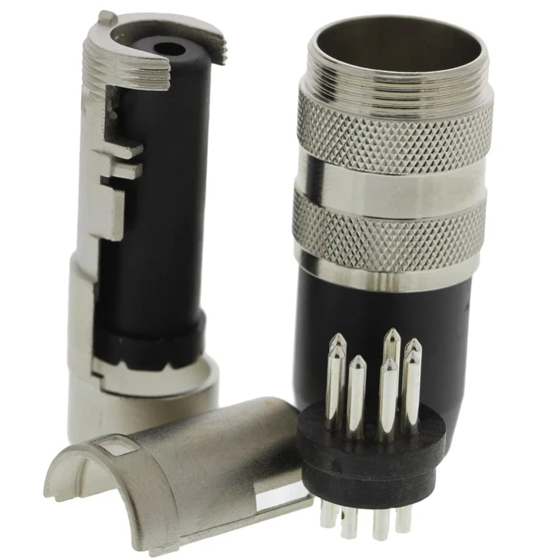 Amphenol Industrial 7 Pole Straight M16 DIN Plug Screw Lock 4A 100V Brass Housing Silver Contacts T3484001