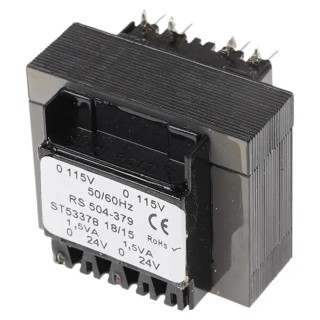RS PRO 24 V ac 2 Output Through Hole PCB Transformer, 12VA Power, 38x35x30 mm, 50-60 Hz, Poland 504-379