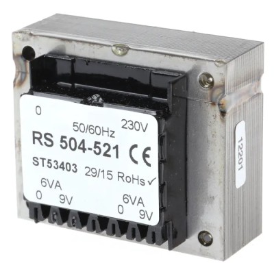 RS PRO 5 to 24 V ac 2 Output Through Hole PCB Transformer, RoHS, CE, IEC/BS/EN 61558-2-6, AS/NZS 61558.1, IEC/BS/EN 504-521