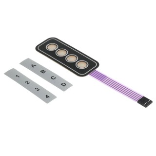 APEM 4 Key Membrane Keypad, 4x1 Layout, Silver Polycarbonate Actuator, Matrix Output, AC3559
