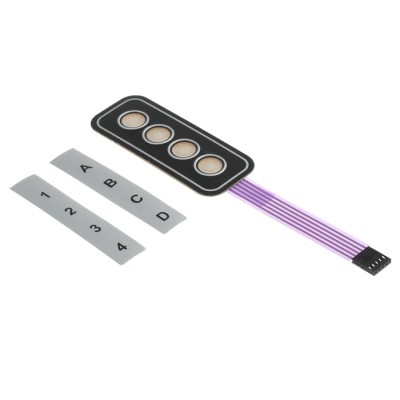 APEM 4 Key Membrane Keypad, 4x1 Layout, Silver Polycarbonate Actuator, Matrix Output, AC3559