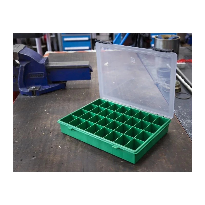 RS PRO 32 Cell Green Polypropylene Compartment Box 57 mm x 338 mm x 260 mm 515-603