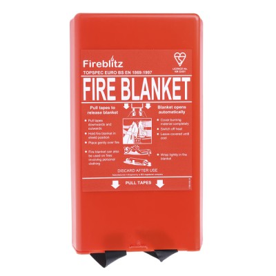 Topspec Euro Fibreglass Plastic Fire Blanket 1.2m x 1.8m Red Plastic Case FBB160-HP