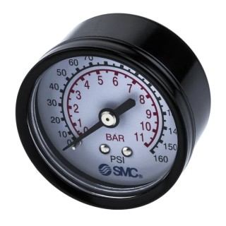 SMC Pressure Gauge 50 mm Dial Size G 1/4 Female One-Touch Fitting R(Pt) Threaded Male, 10 bar 5K4-10