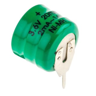 RS PRO 3.6 V Nickel Metal Hydride Button Rechargeable Battery 20mAh 12mm Diameter 10mm Height 525-798